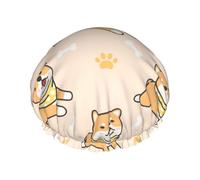 Shiba Inu Dog Pattern,Shower Cap Nightcap Double Layer Waterproof Elastic Bath Cap Reusable Hair Cap