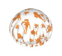 Shiba Inu Dog Pattern,Shower Cap Nightcap Double Layer Waterproof Elastic Bath Cap Reusable Hair Cap