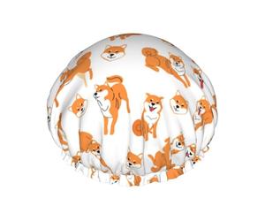 Shiba Inu Dog Pattern,Shower Cap Nightcap Double Layer Waterproof Elastic Bath Cap Reusable Hair Cap