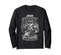 Shiba Inu Drinking ice Coffee on a Swing b&w DIGOR Long Sleeve T-Shirt