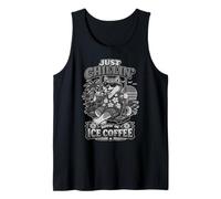 Shiba Inu Drinking ice Coffee on a Swing b&w DIGOR Tank Top