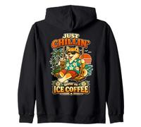 Shiba Inu drinking ice coffee on a swing DIGOR Zip Hoodie