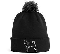 Shiba Inu Embroidered Bobble Hat Dog Owners Gifts Puppy Walking Warm Winter Beanie Hat Womens, One Size, Black
