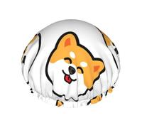 Shiba Inu Face,Shower Cap Nightcap Double Layer Waterproof Elastic Bath Cap Reusable Hair Cap