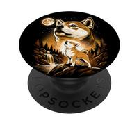 Shiba Inu Howling At The Full Bright Moon | Funny Retro PopSockets Adhesive PopGrip