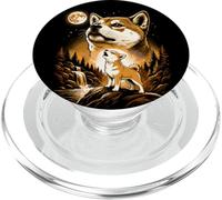 Shiba Inu Howling At The Full Bright Moon | Funny Retro PopSockets PopGrip for MagSafe
