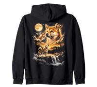 Shiba Inu Howling To The Moon Zip Hoodie