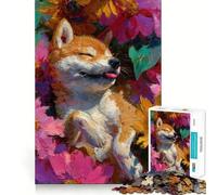 Shiba Inu in Flowers Painting Jigsaw Puzzles 1000 Pieces for Teenagers Memory Upgrade Relaxing Fun Sharp Cut Art Collection Piece 50x75cm