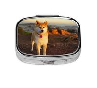 Shiba Inu Pets Dogs Sunset Bokeh Shiba Inu,Meta Pill Box 2 Compartment Medicine Case,Portable Organizer,Rectangle Meta Portable Organizer Pill Box 2491 Compartment Medicine Case