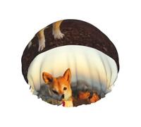 Shiba Inu Pets Dogs Sunset Bokeh Shiba Inu,Shower Cap Nightcap Double Layer Waterproof Elastic Bath Cap Reusable Hair Cap