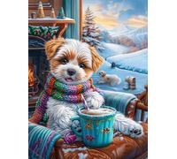 Shiba Inu Puppy with A Mug in A Cozy Room 300-piece Jigsaw Puzzle Set Science Fiction Magical Dream For Adults Teens 14+ Logic Skill Indoor Game Family Game Night Summer Durable Materia