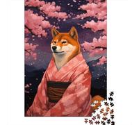 Shiba Inu Sakura Pixel Art 1000 Piece Jigsaw Puzzle, Pet Lover Table Game for Relaxing Weekends 70x50cm/1000pcs