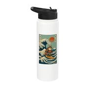 Shiba Inu Samurai Surfing Japanese Wave Stainless Steel Insulated Water Bottle