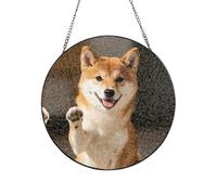 Shiba Inu Smile Print Custom Glass Sun Catcher Window Hanging Ornament