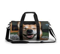 Shiba Inu Smile Tongue Out Gym Bag for Men Women Water Resistant Duffle Bag Travel Lightweight Bag for Travel Sports, white, 17.7in/9in/9in