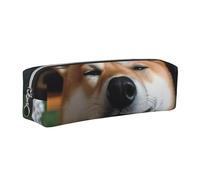 Shiba Inu Smile Tongue Out Leather Pencil Case Stationery Bag Pen Holder for Work & Office Zippered Pen Pouch