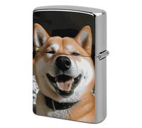 Shiba Inu Smile Tongue Out Lighter Case Metal Protective Cover with Double-Sided Art Design, Cool Lighters Pouch Shockproof Lighter Cover for Men Women Gifts, Lighters Not Included