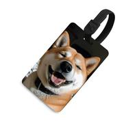 Shiba Inu Smile Tongue Out Luggage Tags Name ID Label Privacy Cover Easy Identification, Secure and Stylish for Men and Women Suitcases Handbag Backpack Black-Style