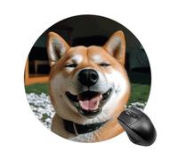 Shiba Inu Smile Tongue Out Round Mouse Pad, Non-Slip Rubber Base Waterproof Washable, Computer Mouse Mat for Office Gaming Studying, Premium-Textured Durable Portable Circle Mousepad for Desktop PC No
