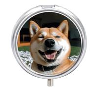 Shiba Inu Smile Tongue Out Small Pill Box 3 Grids Travel Pill Case Portable Daily Pill Organizer with Anti-Mixing Design Easy to Retrieve Meds for Medication, Vitamin, Supplements