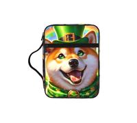 Shiba-Inu-St-Patrick Bible Cover Case with Handle, Water-Resistant Oxford Fabric Bible Bag Organizer with Zipper Pockets for Church