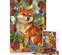Shiba Inu Stained Glass 1000 Piece Jigsaw Puzzles for Teenagers Jigsaw Solid Logic Toy Calm Fun Precision Cut Santa Wish Item 50x75cm