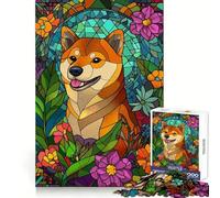 Shiba Inu Stained Glass Jigsaw Puzzles 1000 Piece for Teenagers Enhance Memory Leisure Time Solid Cut Santa Wish Item 38x26cm