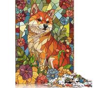Shiba Inu Stained Glass Jigsaw Puzzles 1000 Piece for Teenagers Wooden Creative Puzzle Toy Family Game Difficulty Challenge Puzzles 1000pcs (75x50cm)