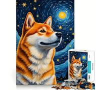 Shiba Inu Starry Night Jigsaw Puzzle for Teenagers 1000 Pieces Brain Skill Home Activity Exact Edge Festive Gift 50x75cm