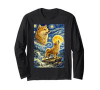 Shiba Inu Starry Night Van Gogh Cute Howling Dog Long Sleeve T-Shirt