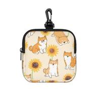 Shiba Inu Sunflower, Square Zipper Storage Bag, Neoprene Coin Purse, Small Wallets, Change Pouch, Change Purse