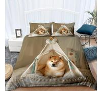 Shiba Inu Super King Duvet Cover Set 3D Printed Cute Animals Bedding Set Ultra Soft Microfiber Quilt Cover 220x260 cm with 2 Pillowcases with Zipper for Boys Girls Teens a.1655