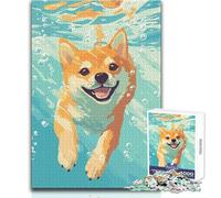 Shiba Inu Swimming Underwater Adult Jigsaw Puzzles1000 Pieces Fun Brain Training Learning Game Great Unique Surprise Present Size 38x26cm
