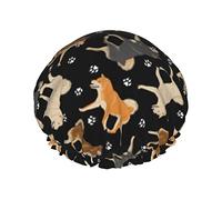 Shiba Inu Waterproof Shower Cap with Elasticized Hem Reversible Design for Shower Sleeping Bonnet Cap for All Hair Lengths