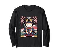 Shiba Samurai Tokyo Japan Cherry Blossom Art Long Sleeve T-Shirt