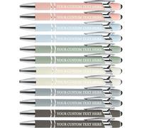 SHIBASHAN Up to 480 Pcs Personalised Writing Pens in Bulk, Custom Metallic Printed Name Pens with Black Ink, Customised Writing Pens in Bulk with Stylus - Great Gift Ideas (Morandi 6 Color)