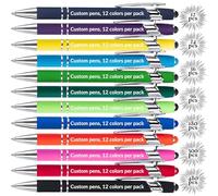 SHIBASHAN Up to 480 Personalised Pens in Bulk, Custom Metallic Printed Name Pens with Black Ink, Customised Pens in Bulk with Stylus - Great Gift Ideas (Silver 12 Colours)