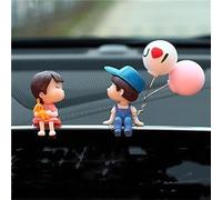 Shibeikadi Mini Cartoon Figure Balloon Statue, Cute Couple Kiss Boy and Girl, Car Dashboard Decorations, Cute Couple Mini Figure Statue Car Dashboard Decor Cartoon Interior (Pink Balloon)
