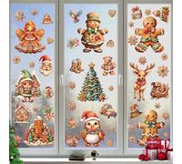 SHIBOHAN 9 Sheet Christmas Window Sticker Cartoon Gingerbread Man Holiday Shopping Mall Window Glass Decoration Static Sticker