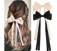 Shidara 2 Pcs Luxury Large Double Bow Ribbon Hair Clips for Women and Girls, 2 Pcs Pack, Black White Coquette Barette Hair Clip Accessories