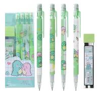 SHIDESHIN 4PCS Cute Cartoon Dinosaur Mechanical Pencils Set with Tubes 0.5 mm Pencil Refills Back to School Gift for Kids Girls Boys Student (Green)