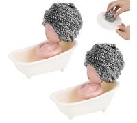 SHIDOW Bathtub Shaped Cleaning Ball - Unique Design for Kitchen Sink Cute & Funny Dish Scrubber Holder Kitchen Organizer- Includes 1 Metal Scrubber Effective Cleaning (2)