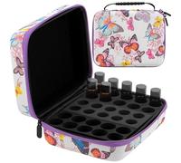 SHIDOW Essential Oil Case Organizer, Butterfly Print EVA Hard Travel Case, 30 Slots for 5ml/10ml/15ml Bottles, Shockproof & Scratch, Sunlight & Leak Protection, Purple, 1-Pack