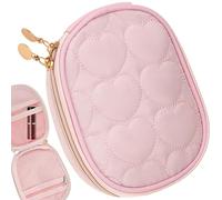 SHIDOW Lipstick Cosmetic Bag - Exquisite & Portable Travel Clutch, Mini On-the-Go Makeup Organizer Pouch, Multi-compartment Lipstick Holder, Pink Heart Quilted Makeup Bag, 1-Pack