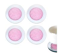 SHIDOW Mirrored Coasters for Drinks, Crushed Diamond Coasters Set of 4, Silver Crushed Crystal Coasters Glitter Decoration for Home Restaurant Kitchen bar Dining Table (4x4 inch, Round Pink)