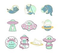 SHIDXIB 10Pcs Creative Cartoon Alien Cat DIY Metal Pin Badge Decorative Accessories For Clothes Backpack Hat Gift Accessories, Zinc, zinc alloy