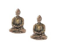 SHIDXIB 2Pcs Brass Mini Sitting Buddha Statue Brings Peace and Prosperity Decoration Antique Distressed Pure Brass Small Ornaments Desktop Ornament Home Decor