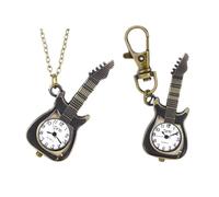 SHIDXIB 2Pcs Classic Vintage Guitar Pocket Watch Creative Bronze Keychain Novelty Quartz Watch Car Keychain Pendant Bag Accessories Gift, Bronze