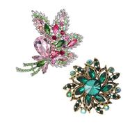 SHIDXIB 2Pcs Crystal Leaf Shape Bouquet Rhinestone and Vintage Crystal Elegant Flower Brooch For Women Broach Pin Accessories