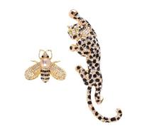 SHIDXIB 2Pcs Fashion Rhinestone Leopard Brooch and Crystal Bee Brooches Insect Animal Pin Brooch Pin Accessories